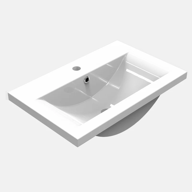 Armario de baño Sujetado en Pared sin Pies con dos cajones 580x380x500mm, Mueble de baño con Lavabo de Porcelana610x395x18mm, Color blanco