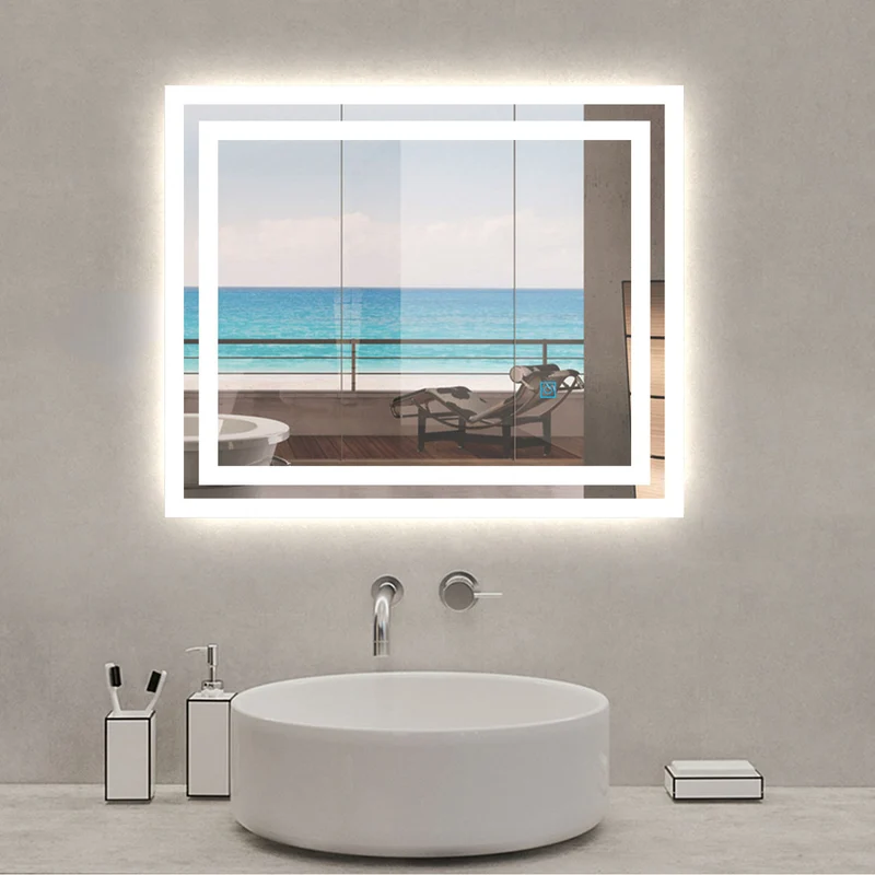 60×50CM Espejo de Baño con Lámpara LED Luz Espejo Interruptor Táctil con Antiniebla Montado en Pared