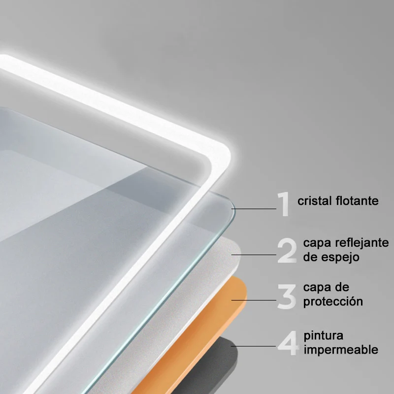 60×50CM Espejo de Baño con Lámpara LED Luz Espejo Interruptor Táctil con Antiniebla Montado en Pared