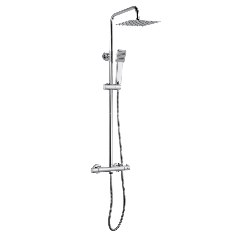 AICA Columna de Ducha con Termostato Cold touch, Barra Ajustable 80-116cm, Alcachofa Cuadrada