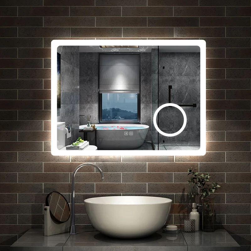 Aica Espejo de baño LED,Bluetooth,Espejo de aumento，Tricolor regulable