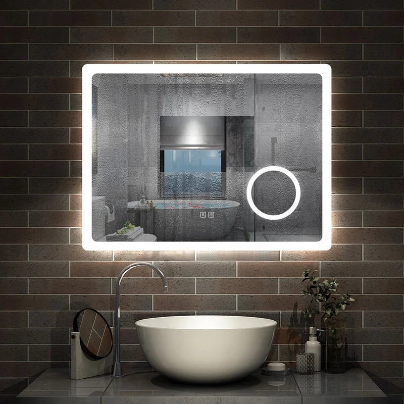 Aica Espejo de baño LED,Bluetooth,Espejo de aumento，Tricolor regulable