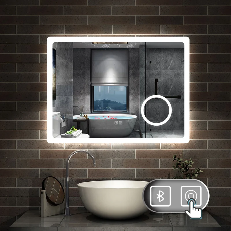 Aica Espejo de baño LED,Bluetooth,Espejo de aumento，Tricolor regulable