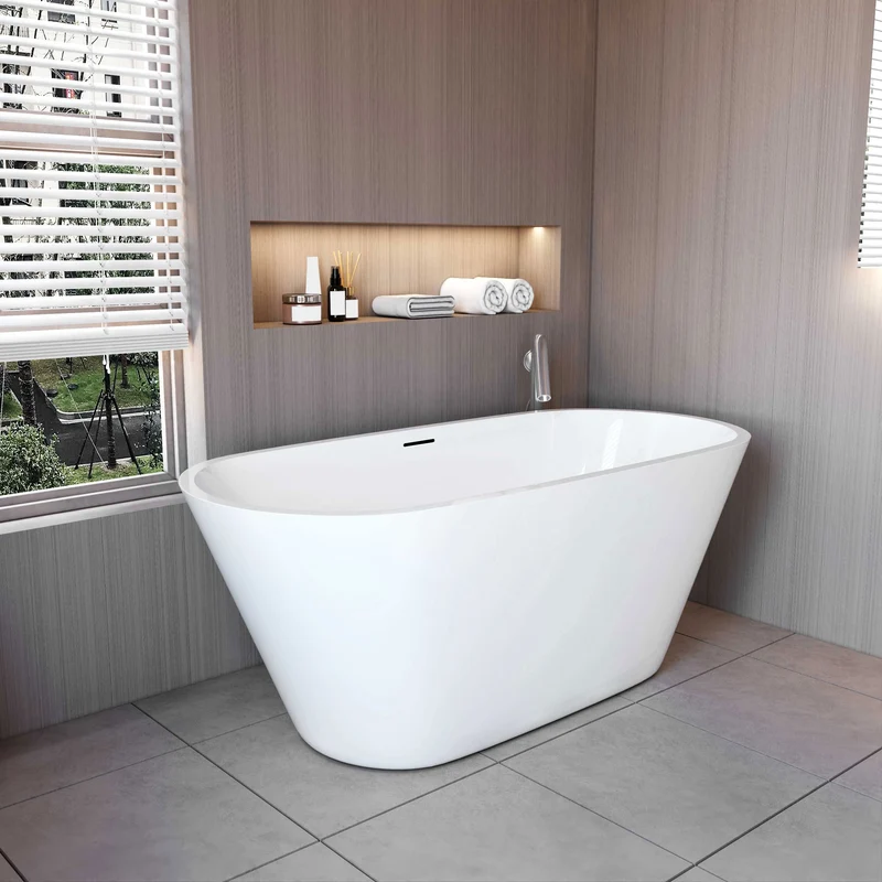 AICA Bañera acrílica exenta ovalada,1500x700x580mm,color blanco,incluye manguera + desagüe