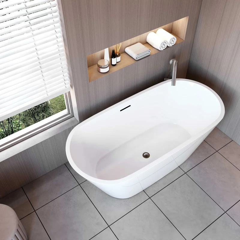 AICA Bañera acrílica exenta ovalada,1500x700x580mm,color blanco,incluye manguera + desagüe