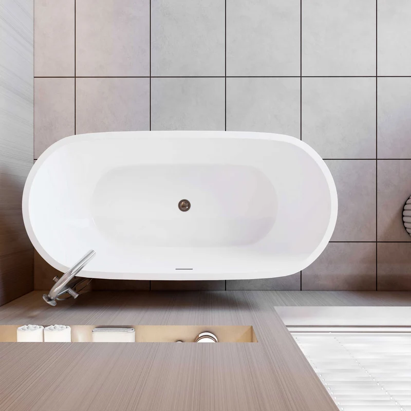 AICA Bañera acrílica exenta ovalada,1500x700x580mm,color blanco,incluye manguera + desagüe