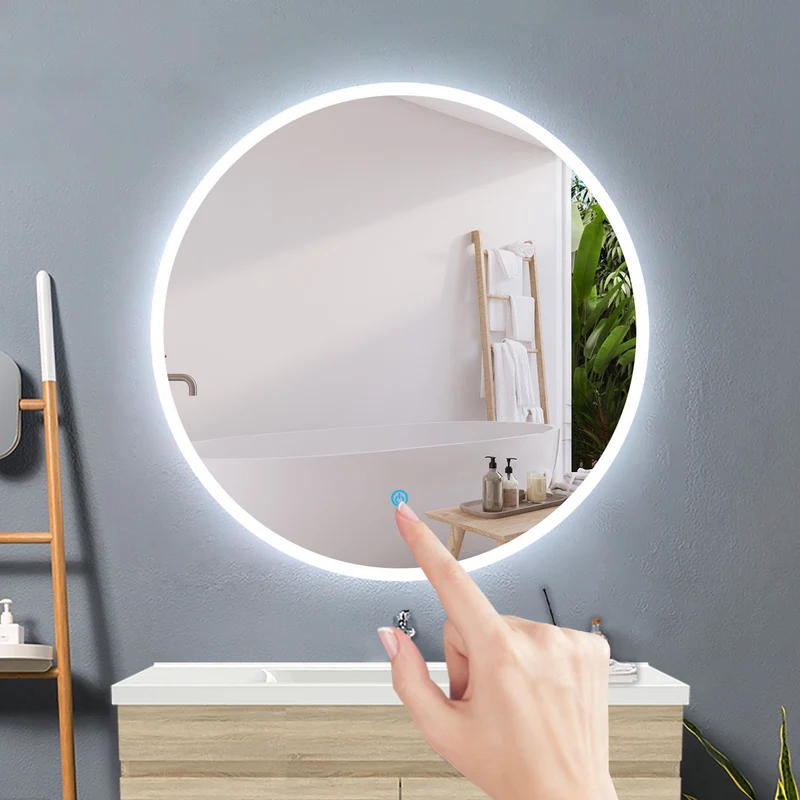 Aica Espejo redondo de baño LED 90/100/120cm,antivaho,interruptor táctil