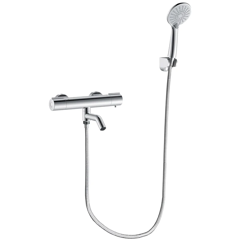 Aica Sanitarios Mezclador Termostático con Grifo, Manguera y Ducha de Mano 3 Tipos de Chorro, Cromado Plata, Grifo de Ducha para Bañera y Baño