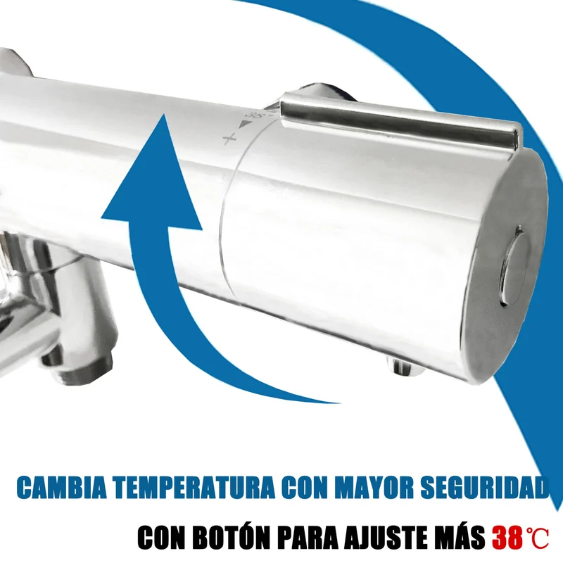 Aica Sanitarios Mezclador Termostático con Grifo, Manguera y Ducha de Mano 3 Tipos de Chorro, Cromado Plata, Grifo de Ducha para Bañera y Baño