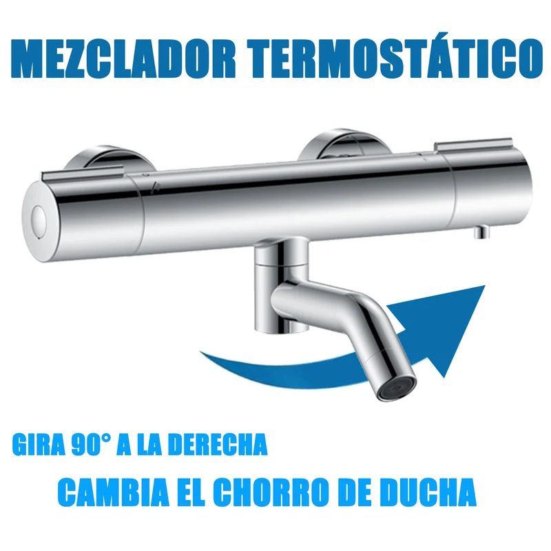 Aica Sanitarios Mezclador Termostático con Grifo, Manguera y Ducha de Mano 3 Tipos de Chorro, Cromado Plata, Grifo de Ducha para Bañera y Baño