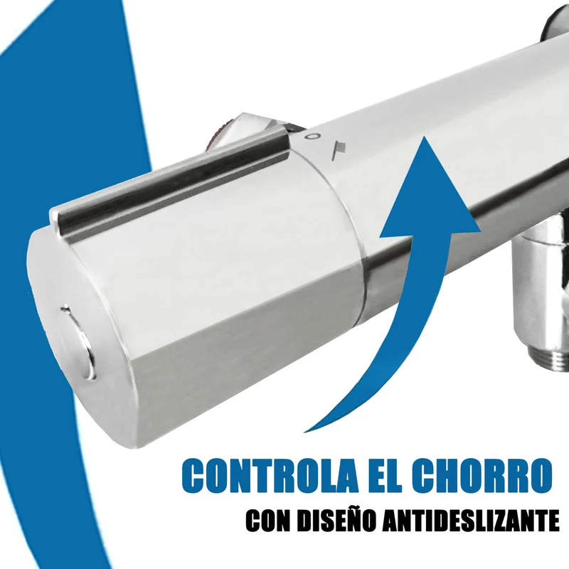 Aica Sanitarios Mezclador Termostático con Grifo, Manguera y Ducha de Mano 3 Tipos de Chorro, Cromado Plata, Grifo de Ducha para Bañera y Baño