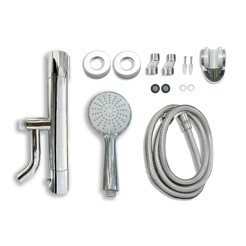 Aica Sanitarios Mezclador Termostático con Grifo, Manguera y Ducha de Mano 3 Tipos de Chorro, Cromado Plata, Grifo de Ducha para Bañera y Baño