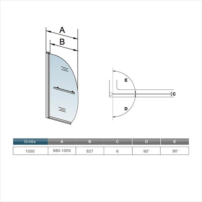 liquidacion Mampara de bañera en forma media luna, vidrio transparente templado con tratamiento antcial 8mm