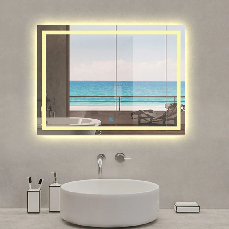 Espejo de Baño con Iluminación LED(Brillo LED Envolvente) Espejo de Pared con Interruptor Táctil ,Antiniebla,Luz cálida 3800k