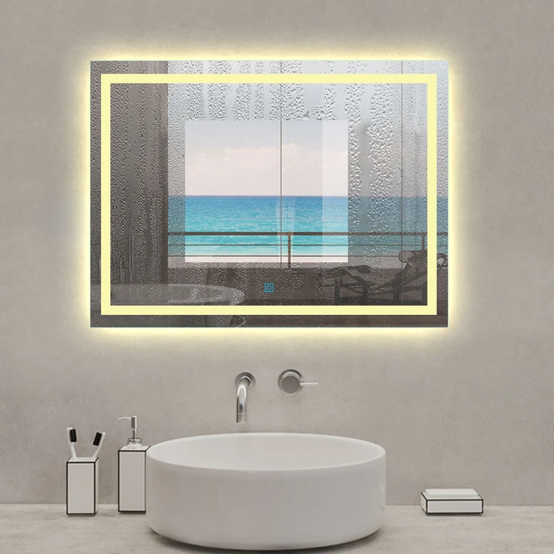 Espejo de Baño con Iluminación LED(Brillo LED Envolvente) Espejo de Pared con Interruptor Táctil ,Antiniebla,Luz cálida 3800k