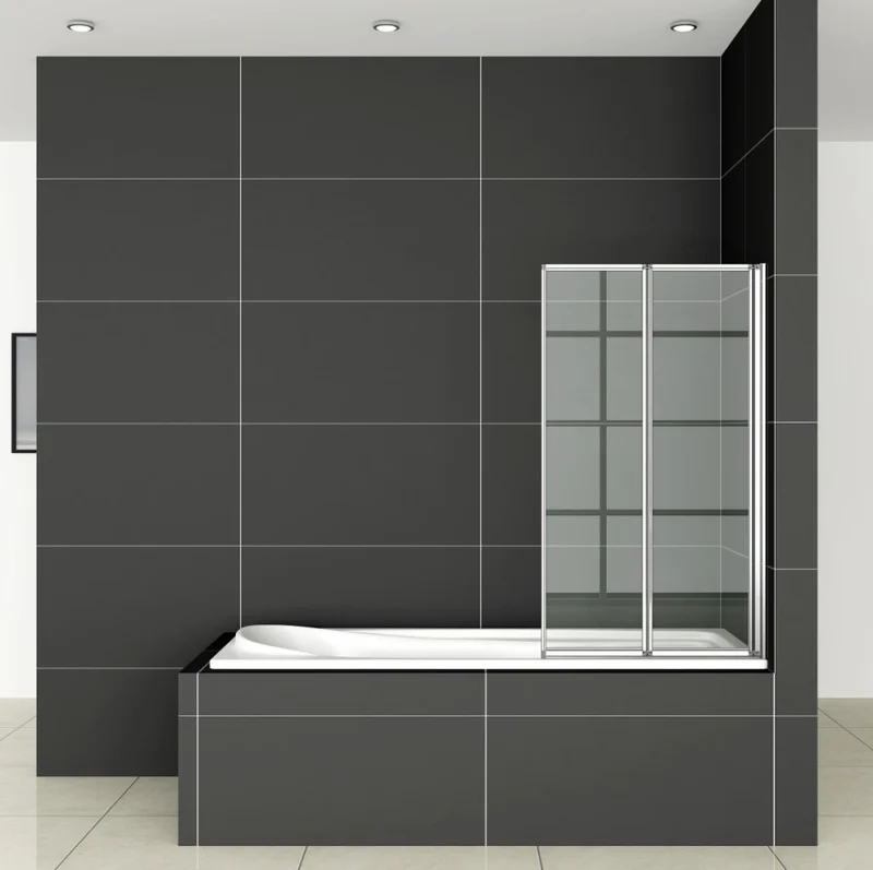 liquidacion Mamparas Bañera Tina Pantalla Cristal 4mm Biombo 2 veces Plegable vidrio templado Baño Ducha 120x140cm