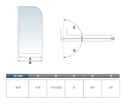 Panel/ pantalla baño 800x1400mm Easyclean Vidrio transparente 180 ° Pivot