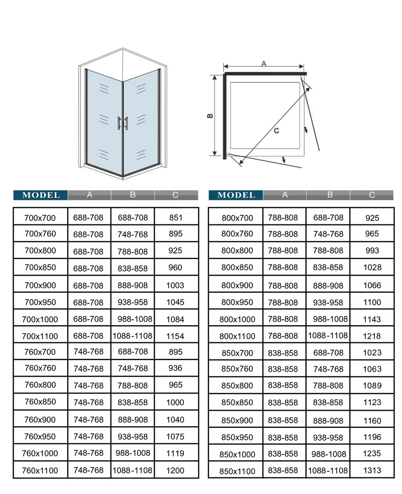 Mamparas de Ducha Angular Doble Puerta Abatible Antical Cristal 5mm