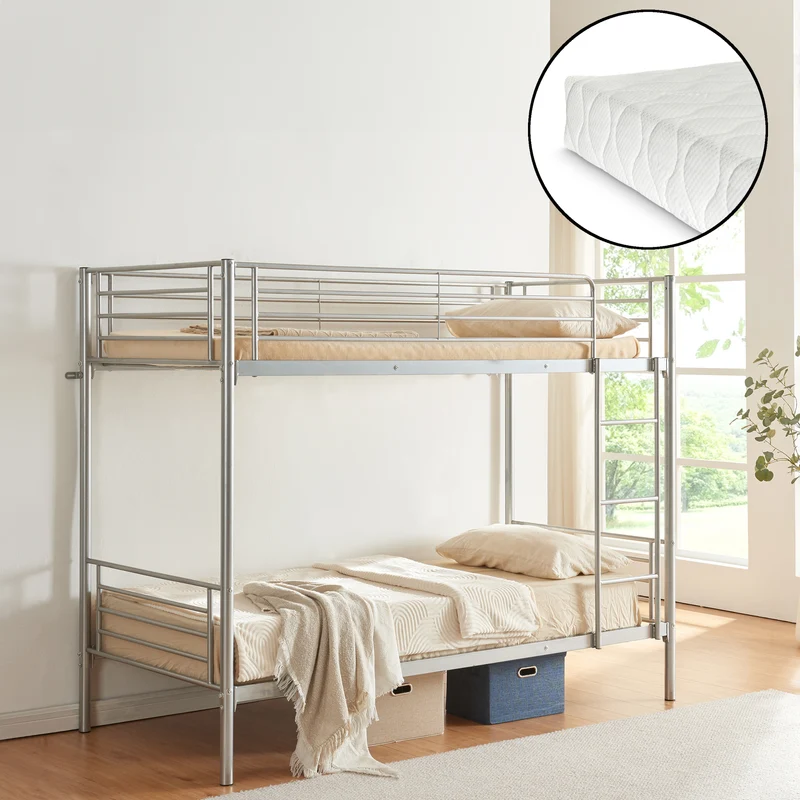 Litera de metal Soppsar con 2 colchones 200x90 cm Plata [en.casa]