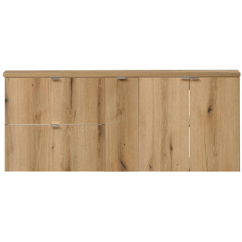 Lavabo doble Skelbolu 140x60x40 cm con puertas y cajones roble [en.casa]
