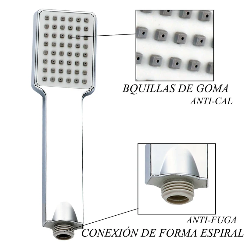 Aica Juego de Columna de ducha, termostato 38?, Regulable 80~116cm, Alcachofa cuadrada cromada en acero inoxidable, Plata Baño Lluvia, Grifo de ducha