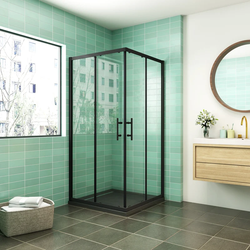 CABINA DE DUCHA DE ESQUINA CORREDERA ANTICAL 6MM CON PERFILERIA NEGRA MATE ALTURA DE 190 CM,ENTRADA ESQUINA
