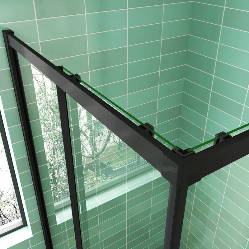 CABINA DE DUCHA DE ESQUINA CORREDERA ANTICAL 6MM CON PERFILERIA NEGRA MATE ALTURA DE 190 CM,ENTRADA ESQUINA