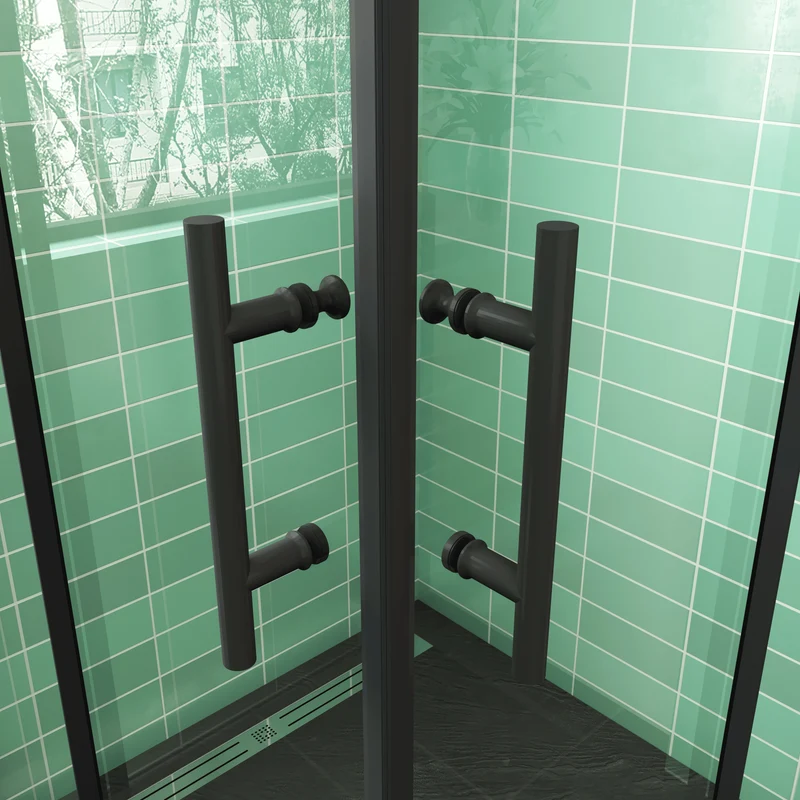 CABINA DE DUCHA DE ESQUINA CORREDERA ANTICAL 6MM CON PERFILERIA NEGRA MATE ALTURA DE 190 CM,ENTRADA ESQUINA