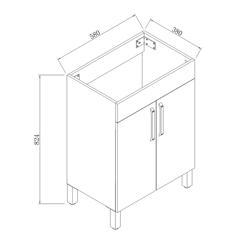 Armario de baño de Pie con Dos Puertas580x380x824mm, Mueble de baño con Lavabo de Porcelana610x395x18mm, Color blanco