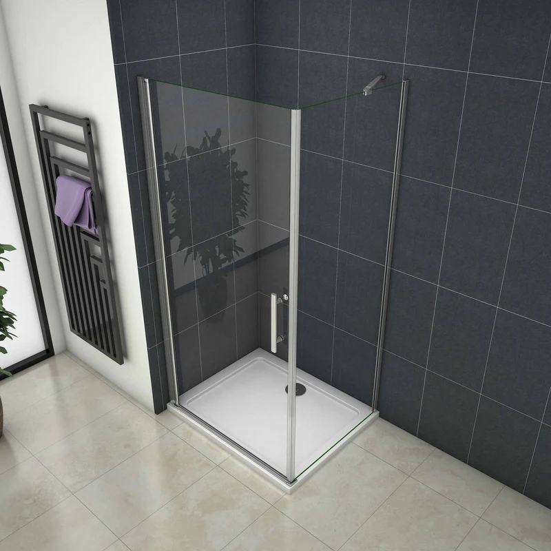 Cabina de Ducha Angular Mampara de ducha Puerta Abatible de Vidrio 5 MM，Con Barra 50CM