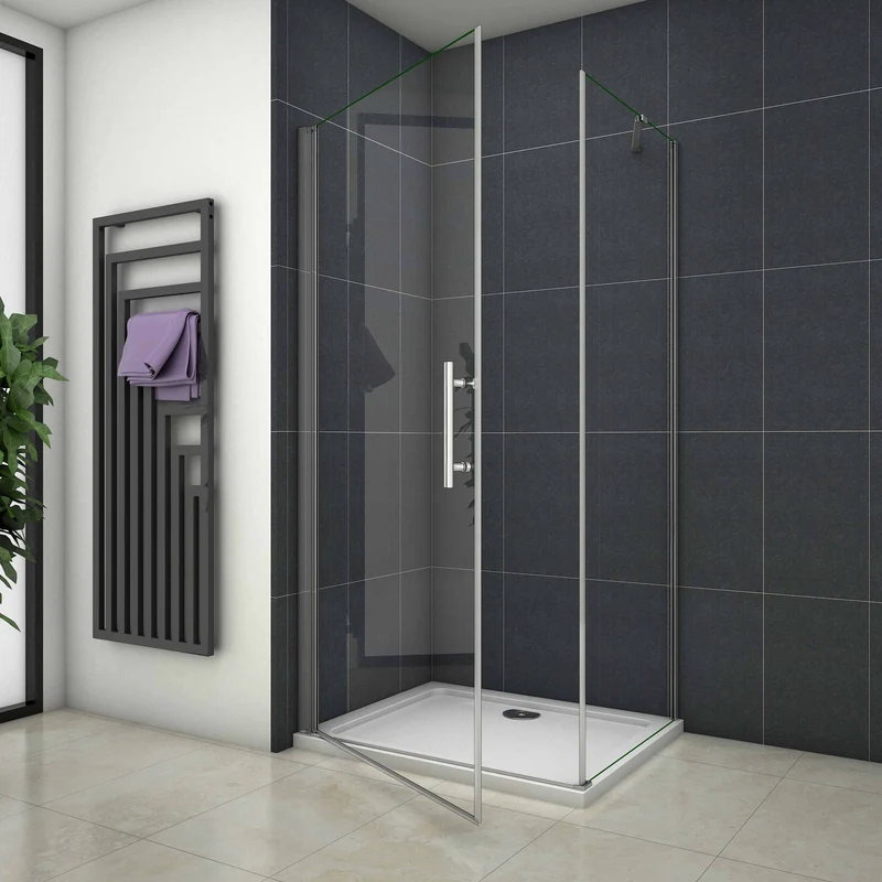 Cabina de Ducha Angular Mampara de ducha Puerta Abatible de Vidrio 5 MM，Con Barra 50CM
