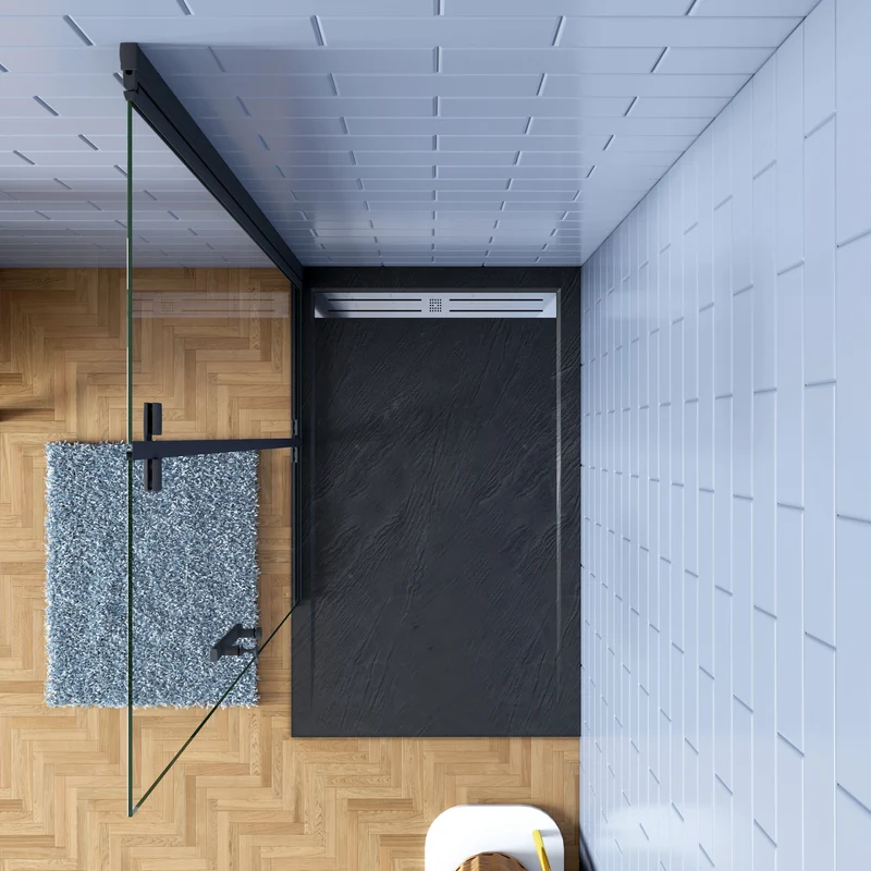 Walk in 2 hojas plegables baño con perfil negro mate ,estilo industrial, 5 mm cristal templado, Easyclean
