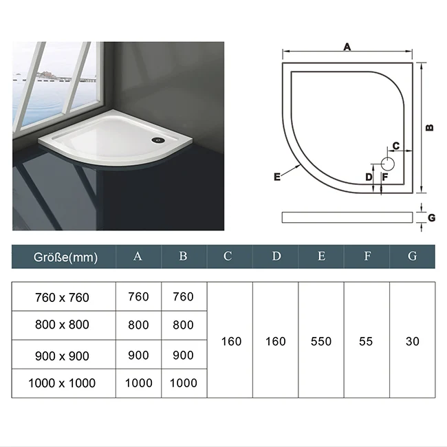 Plato de Ducha Extraplano Semicircular Antideslizante Capa Gelcoat Blanco AICA