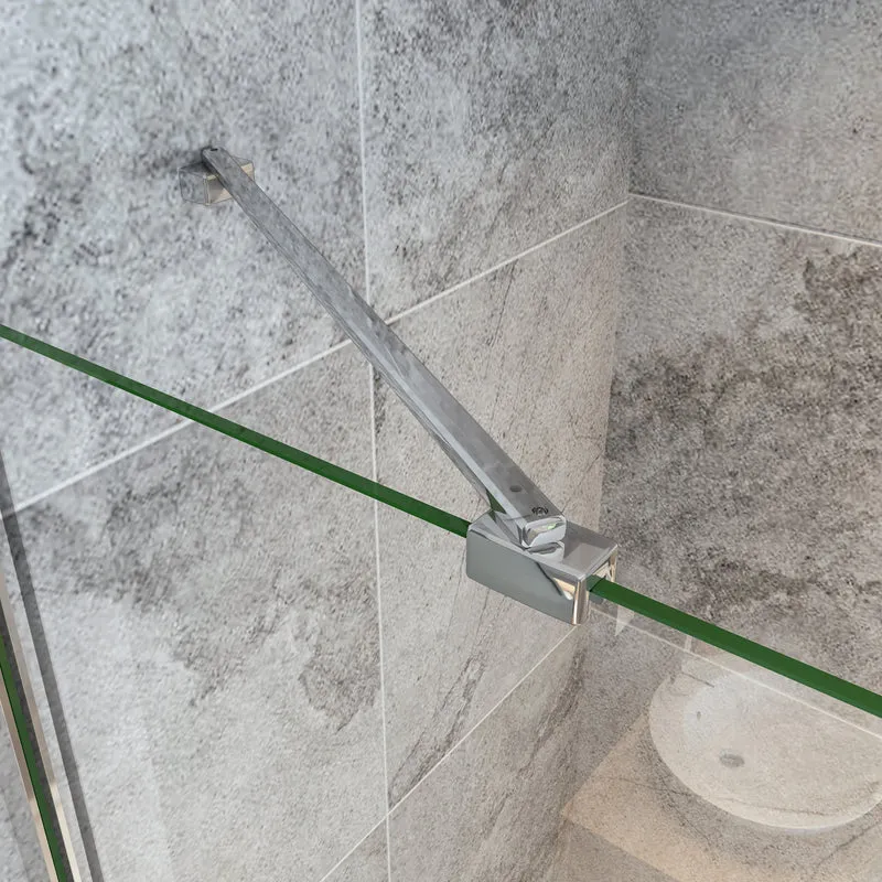 Mampara de Ducha 8mm Frontal Panal Fijo 80/90/100 cm con Panel Abatible de 40 CM y barra de soporte ，vidrio antical de 8 mm