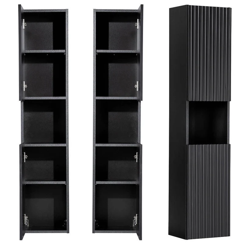 Armario alto Skelbolu 140x30x25 cm Negro [en.casa]