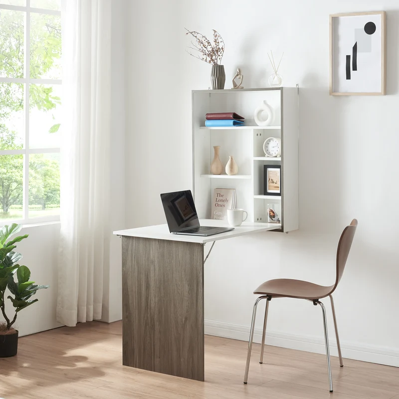 Mesa abatible de pared Greve Blanco / aspecto madera [en.casa]