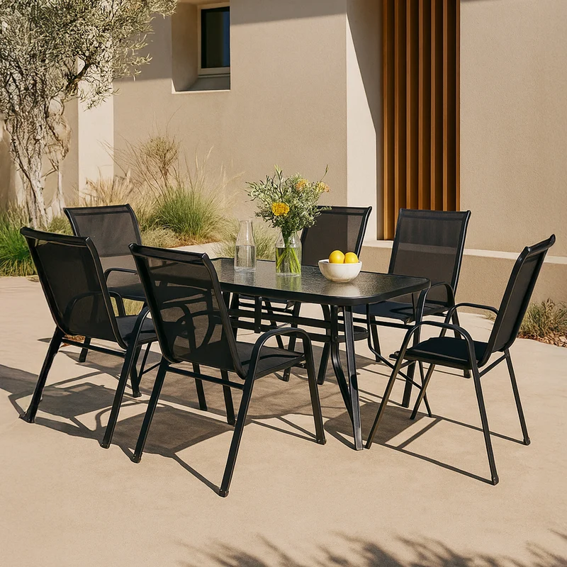 Conjunto de muebles de jardín Aradeo de 7 piezas en negro [casa.pro]