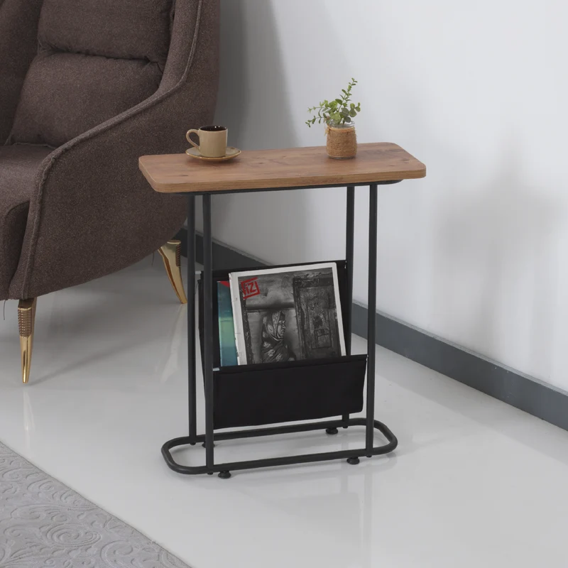 Mesa auxiliar Bov 64 x 55 x 24 cm Negro / aspecto nogal [en.casa]