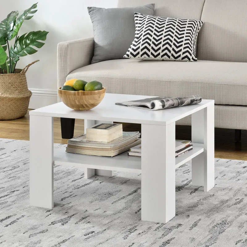 Mesa de centro Aachen 60x60x40 cm con estante Blanco en.casa