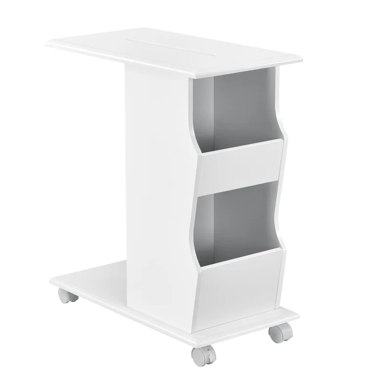 Mesa auxiliar Kungälv 53x30x63 cm con ruedas y compartimentos de almacenamiento Blanco en.casa