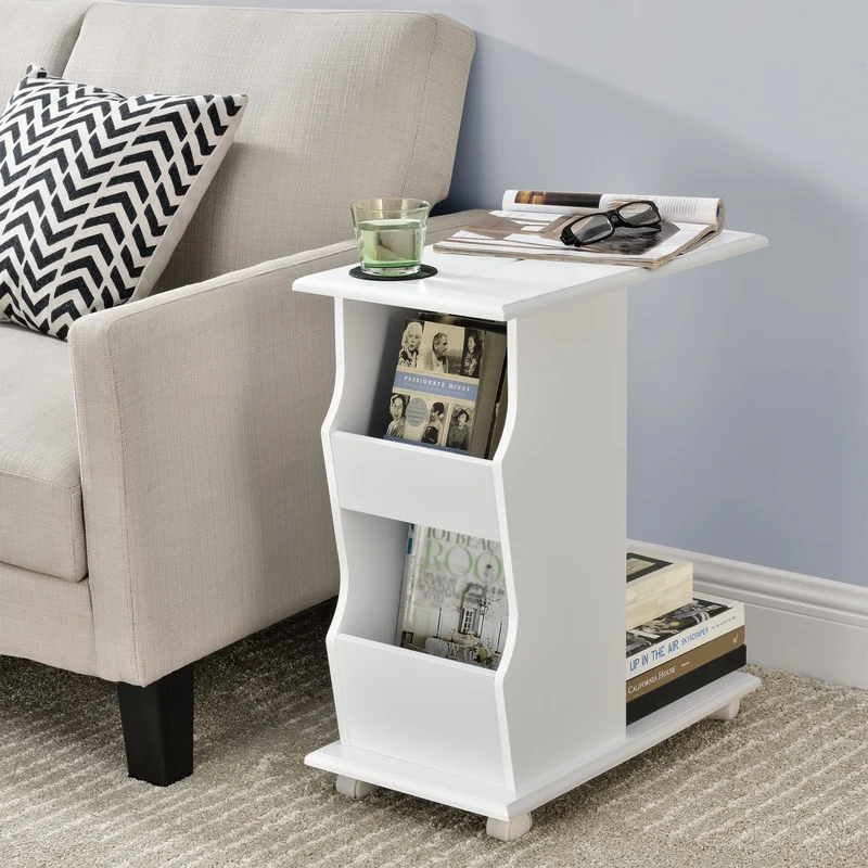 Mesa auxiliar Kungälv 53x30x63 cm con ruedas y compartimentos de almacenamiento Blanco en.casa