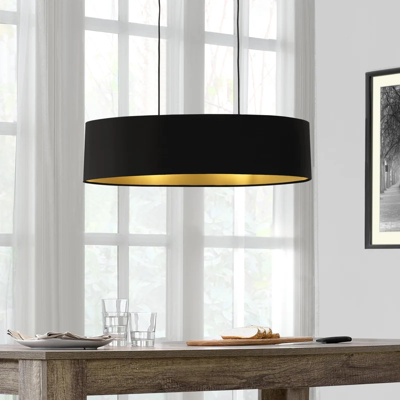 Lámpara colgante Westerbork 2 luces E27 tela negra lux.pro