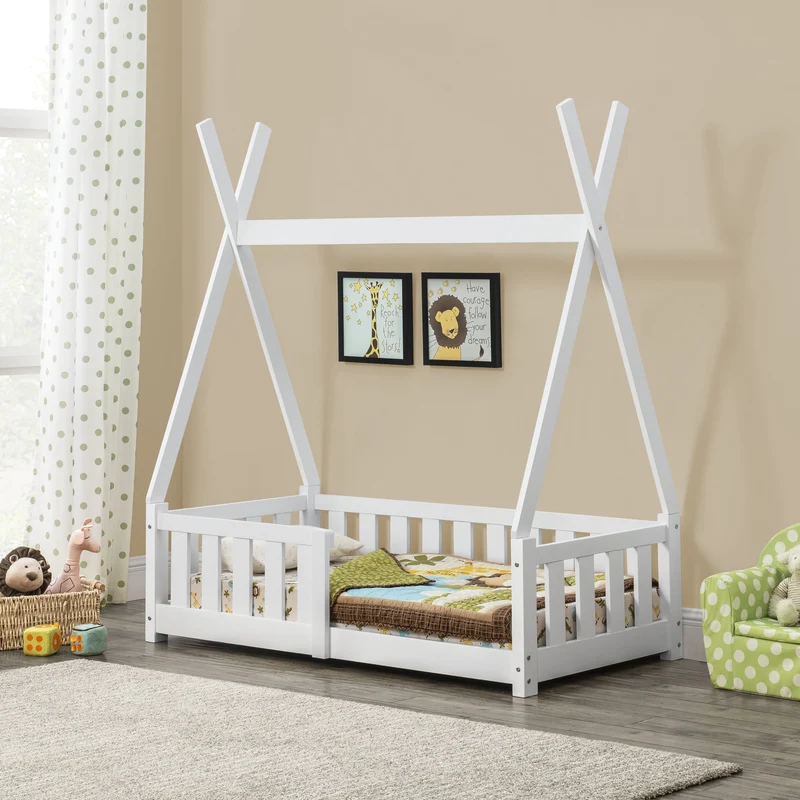 Cama infantil Tipi Helsingborg con reja de seguridad pino 140x70cm - Blanco mate [en.casa]