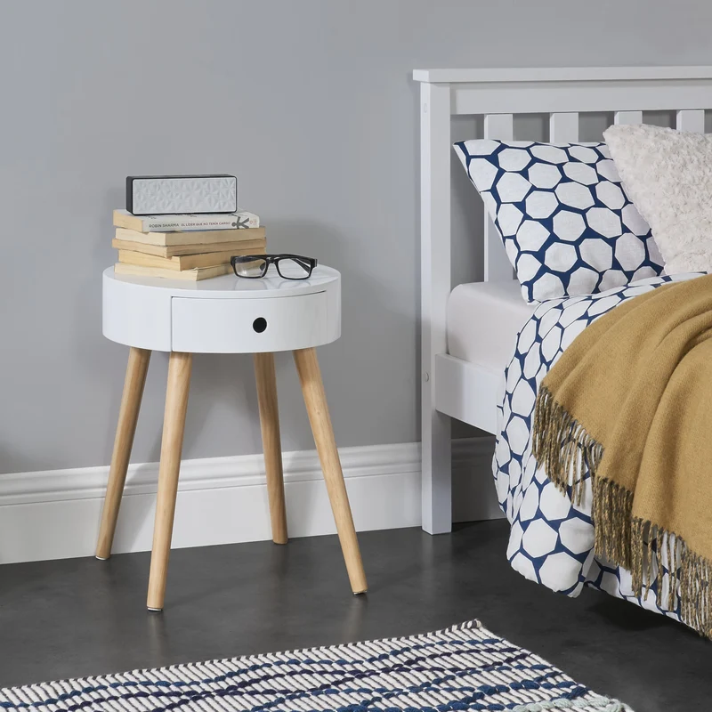 Mesita de noche Aurich 50x38x38 cm con cajón diseño retro blanco en.casa