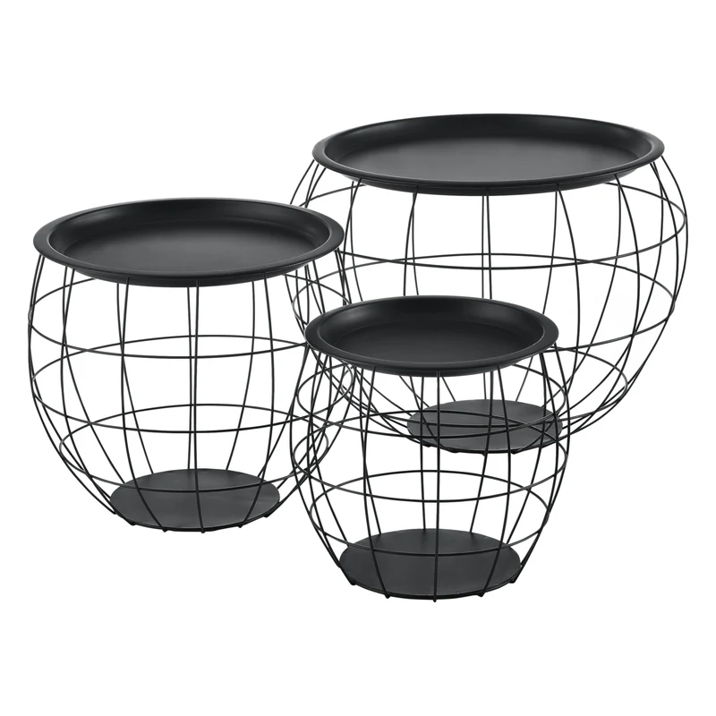 Mesa de centro Neman set de 3 cestas de metal negro en.casa