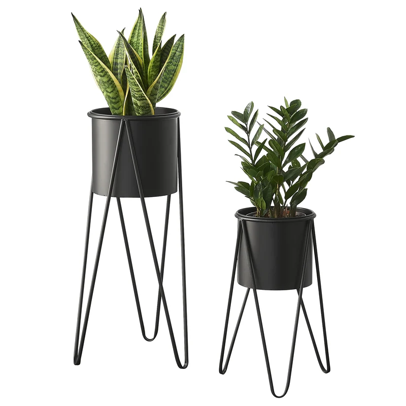 Soporte para plantas Hedera en juego de 2 piezas Metal Negro [en.casa]