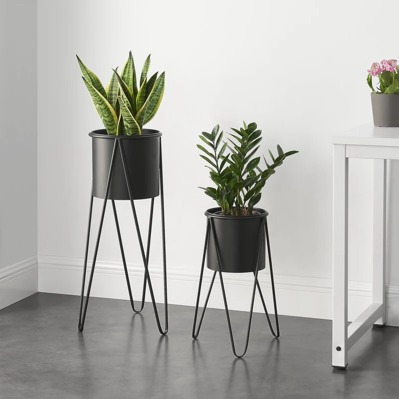 Soporte para plantas Hedera en juego de 2 piezas Metal Negro [en.casa]
