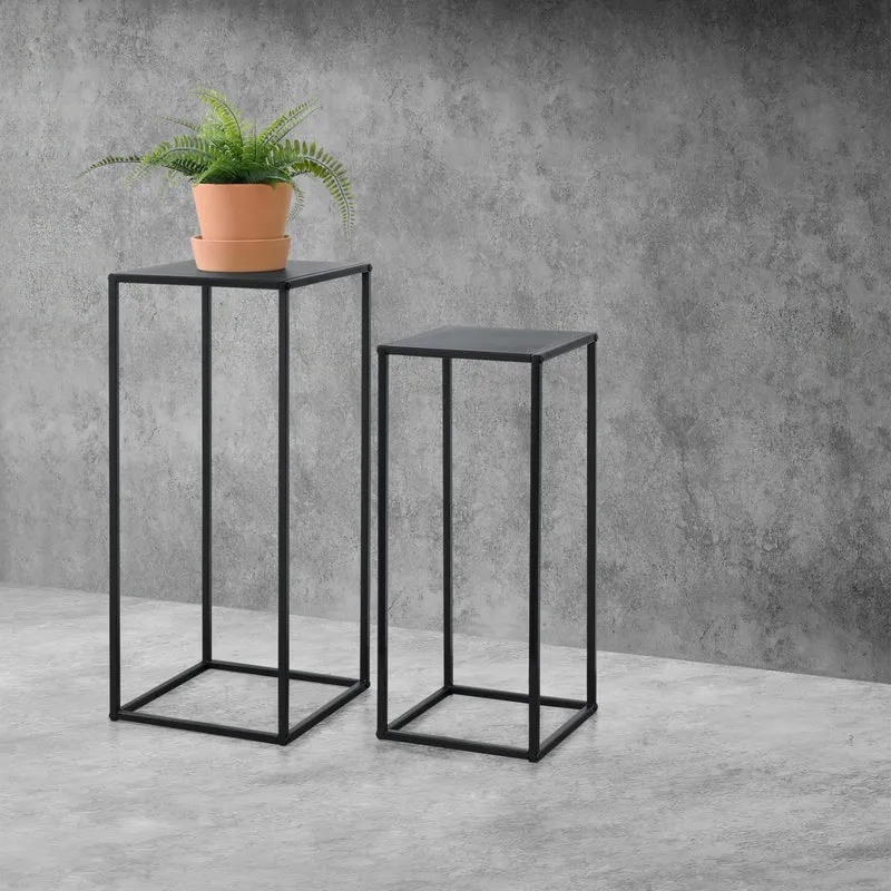 Mesa auxiliar Barbaricina juego de 2 forma de columna negro [en.casa]