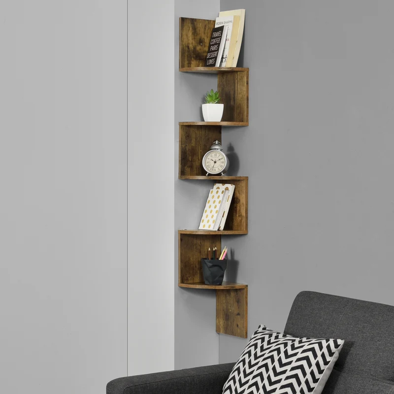 Estantería de pared Lysaker Zigzag nogal [en.casa]