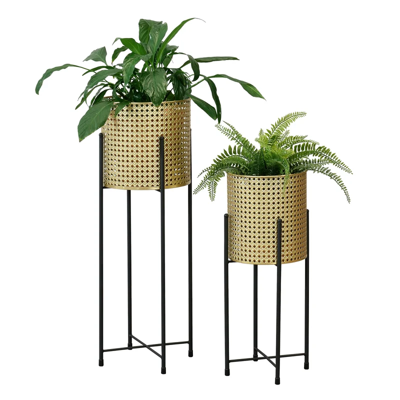 Soporte para macetas Mol 2 piezas Negro-Dorado en.casa
